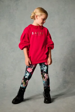 Ted Baker Girls Sequin Collar Longline Sweat and Floral Leggings Set