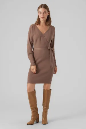 VERO MODA V-Neck Wrap Belted Knitted Jumper Dress AU 12