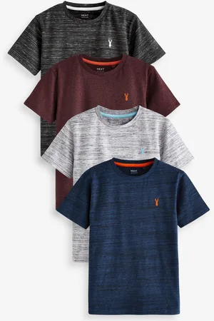 Next Boys Black/ /Berry Red/Navy Blue Textured Short Sleeve Stag Embroidered T-Shirts 4 Pack (3-16yrs)