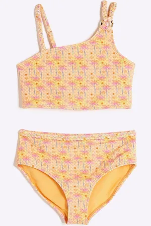 River Island Orange Girls Asymmetric Lemon Bikini 9