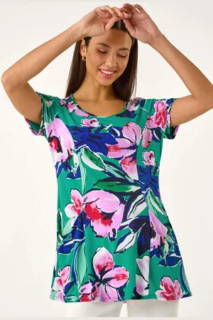 Roman Blue Textured Floral Tunic Top AU 16