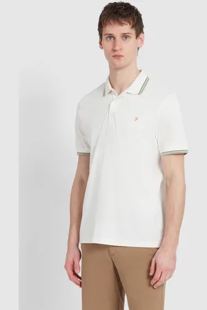 Farah Natural 100% Cotton Alvin Tipped Collar Long Sleeve Polo Shirt L