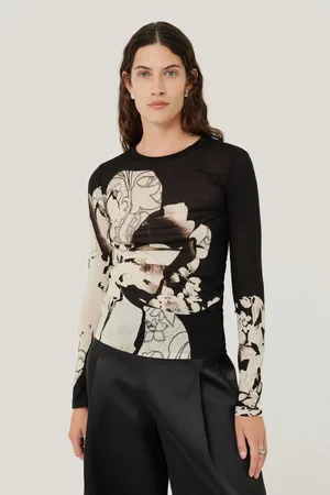 Jigsaw Womens Collage Print Long Sleeve 100% Cotton Top