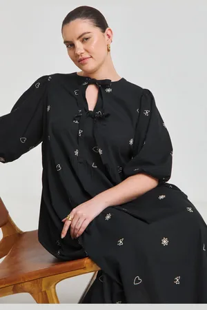 Simply Be Embroidered Bow Front Midi 100% Cotton Dress AU 12