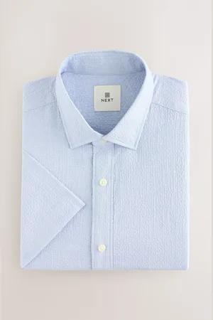Next Regular Fit Short Sleeve Seersucker Shirt 4XL