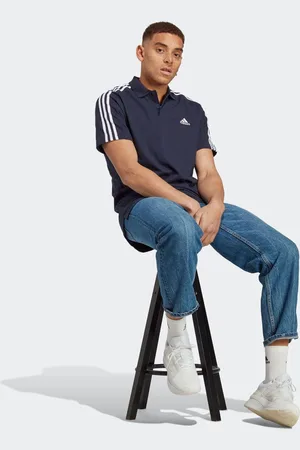 adidas Mens Essentials Piqué Embroidered Small Logo 3-Stripes 100% Cotton Polo Shirt