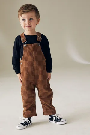Next Boys Tan Corduroy Checkerboard 100% Cotton Dungaree (3mths-7yrs)