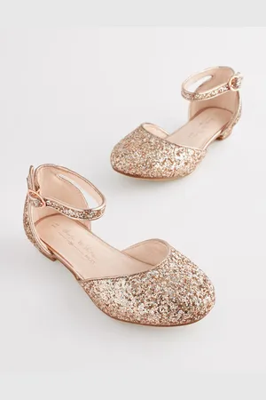Next Girls Rose Gold Glitter Occasion Ankle Strap Low Heel Shoes