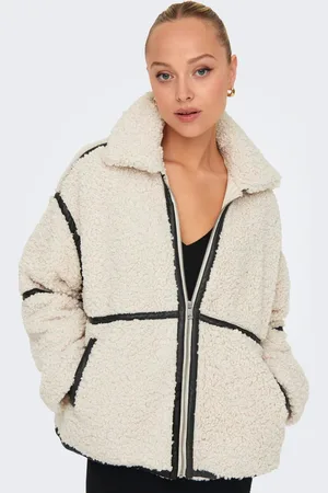 ONLY Womens Faux Leather Trim Teddy Jacket