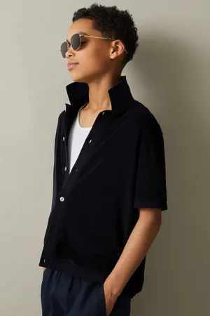 Reiss Boys Navy Eden 9-13 yrs Towelling Cuban Collar Shirt