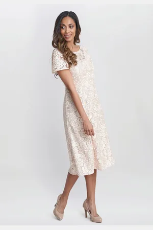 Gina Bacconi Mylene Embroidered Floral A-Line Midi Dress AU 14