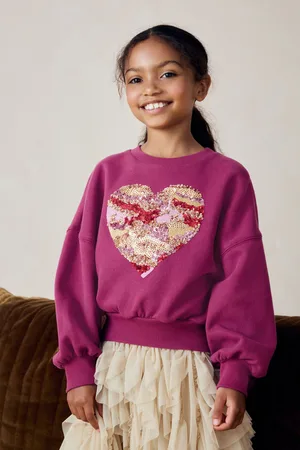 Next Girls Burgundy Embellished Heart Sweatshirt (3-16yrs)