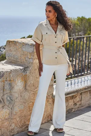 Sosandar Womens Linen Blend Belted Utility Shirt