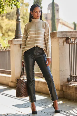 Sosandar Womens Stripe Roll Neck Jumper