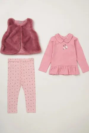 LILY & JACK Faux Fur Gilet 100% Cotton Top and Leggings Outfit Set 12 Months (80 cm)