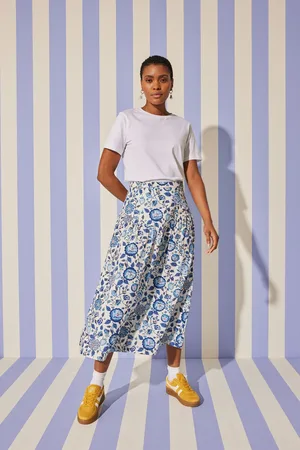 Cath Kidston Womens White and 100% Cotton Midi Skirt