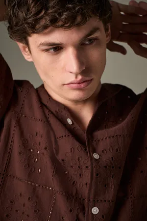 Next 100% Cotton Textured Broderie Short Sleeve Shirt XXL