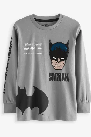 Batman Boys Charcoal Licensed Flippy Sequin Long Sleeve 100% Cotton T-Shirt (3-14yrs)