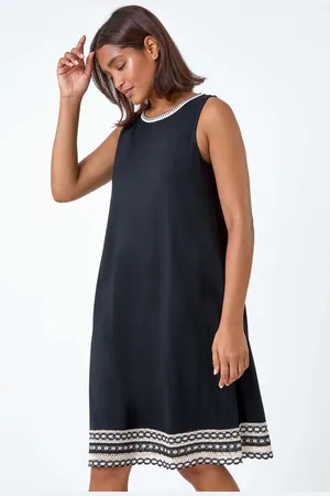 Roman Embroidered Trim Stretch Jersey Shift Dress AU 12