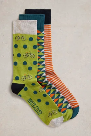 White Stuff Orange Bicycle Geo Socks 3 Pack M-L