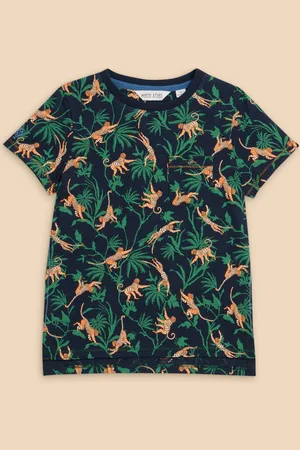 White Stuff Boys Monkey Print 100% Cotton T-Shirt