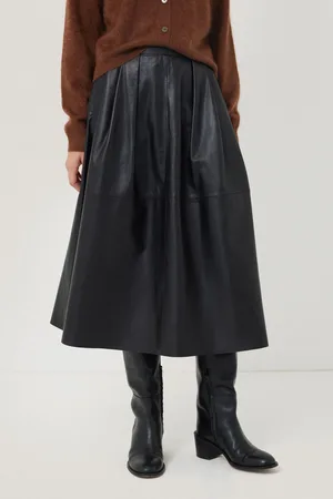 Jigsaw Womens Leather Pleat Midi Skirt