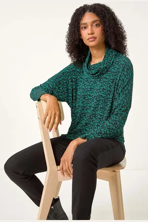 Roman Green Print Relaxed Cowl Neck Tunic Top AU 16