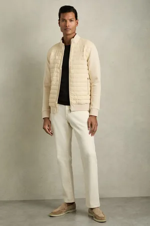 Reiss Mens Light Stone Freddie Interlock Hybrid Funnel-Neck Jacket