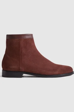 Reiss Mens Rust Clay Suede Zip-Through Boots