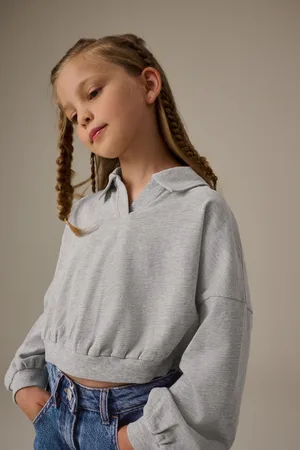 Next Girls 100% Cotton Collared Boxy Sweatshirt (3-16yrs)
