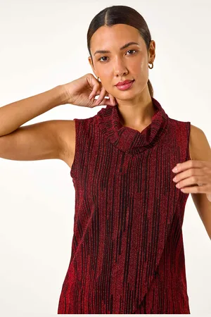 Roman Red Shimmer Line Cowl Neck Tunic Top AU 20