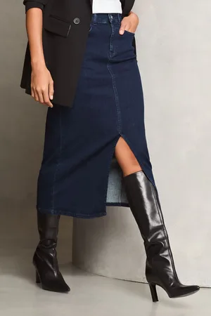 Lipsy London Denim High Rise Split Midi Skirt 10