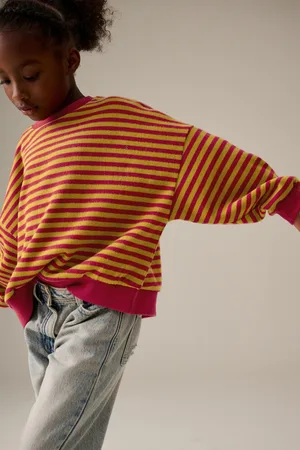 Next Girls /Green Stripe Oversized Cosy Rib Sweatshirt (3-16yrs)