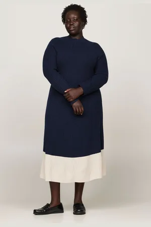 Tommy Hilfiger Womens Curve Slim Midi Jumper Dress with Cashmere