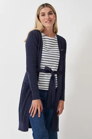 Crew Clothing Company Womens Longline Heritage Cable 100% Cotton Cardigan