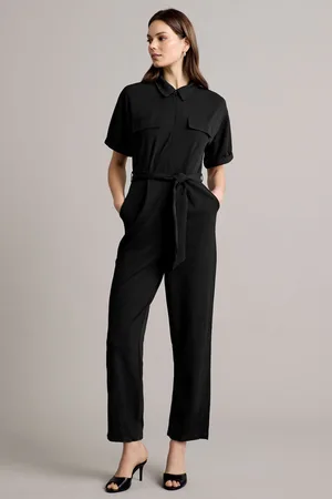 ONLY Black Short Sleeve Belted Jersey Jumpsuit AU 8