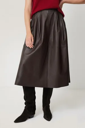 Jigsaw Womens Leather Pleat Midi Skirt