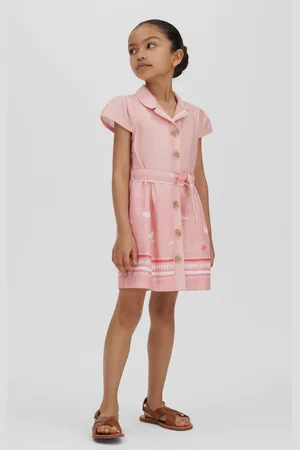 Reiss Girls Print Eliza 4-9 yrs Cotton-Linen Capped Sleeve Belted Dress