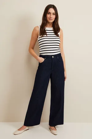 Phase Eight Womens Liana Dark Wash Wide Leg 100% Cotton Jeans