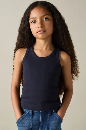 Reiss Girls Navy Violet Cotton Blend Ribbed Vest