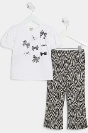 River Island Girls Girls Bow 100% Cotton T-Shirts and Kickflare Set