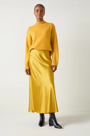 LK Bennett Womens Blythe Tawny Gold Satin Bias Midi Skirt