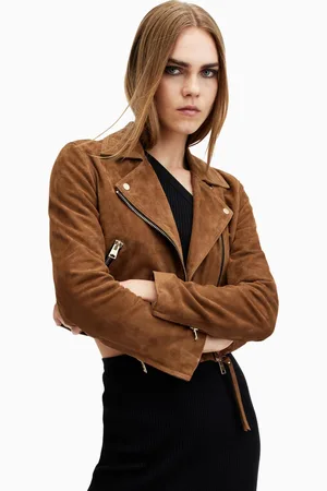 AllSaints Womens AllSaints Suede Dalby Crop Biker Jacket