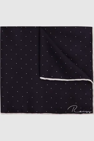 Reiss Mens Navy Liam Polka Dot Silk Pocket Square