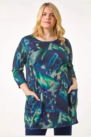 Roman Blue Curve Abstract Print Pocket Tunic Top AU 22-24