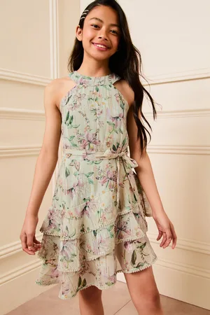 Lipsy London Girls Floral Tiered High Neck Mini Dress (5-16yrs)
