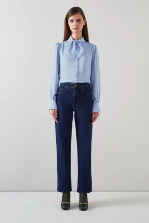 LK Bennett Blue Hall Tie-Neck Blouse AU 10