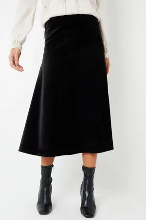 Threadbare Womens Velvet Flared Pull On Midi Skirt