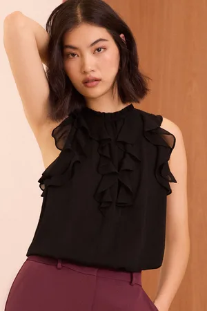 Love & Roses Womens Sleeveless Ruffle Detail Blouse