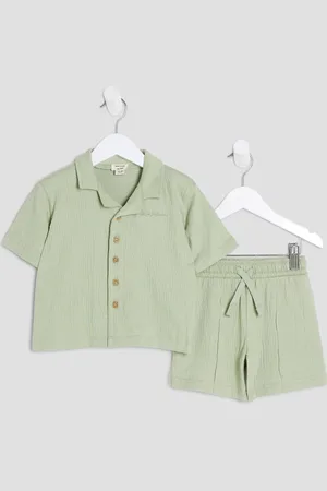 River Island Boys Textured Revere Shirt amd Short Set 104110cm